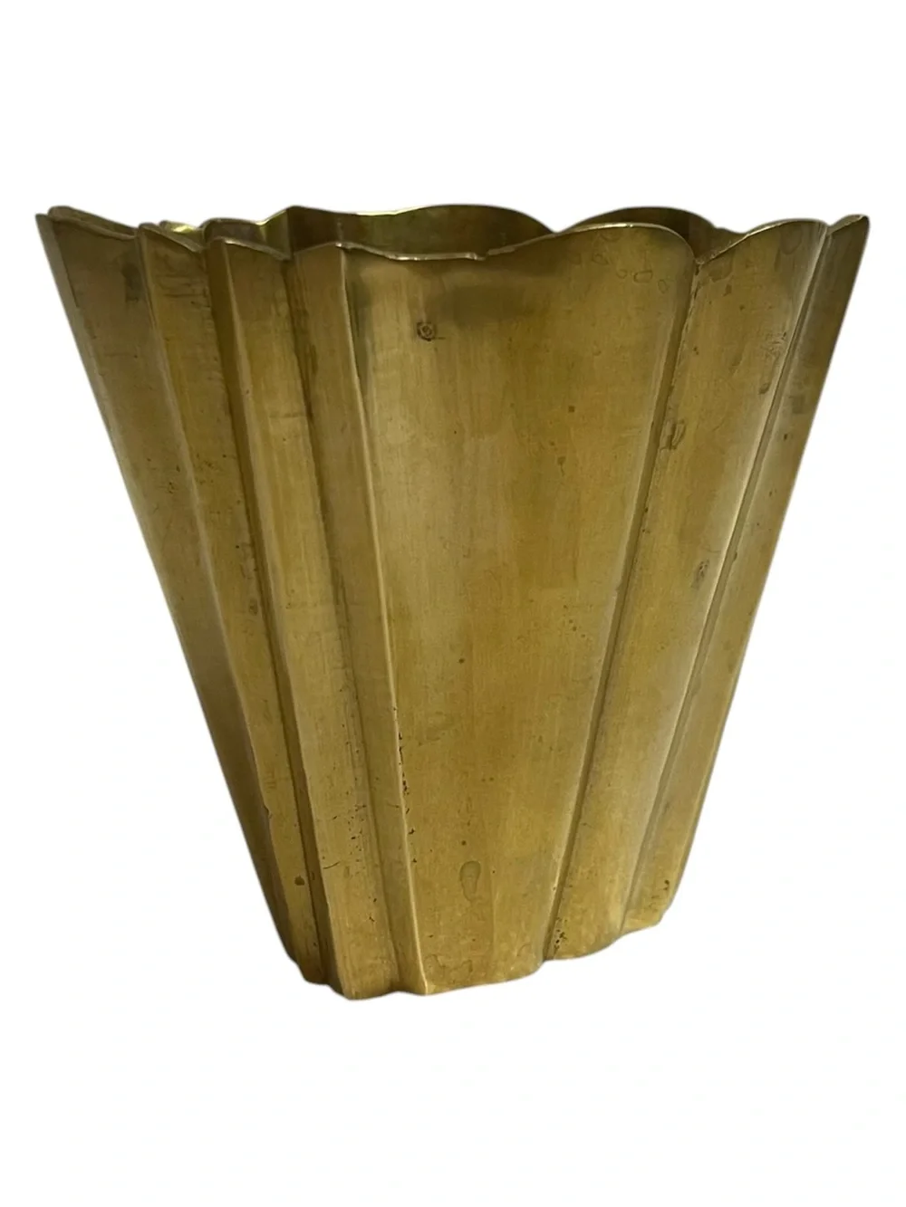 Vintage Solid Brass Vase Planter Scalloped Tulip Mid Century Modern Small 4 Inch